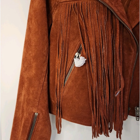 BLANK NYC Genuine Suede Fringed Moto Jacket - Rust - Picture 5 of 15